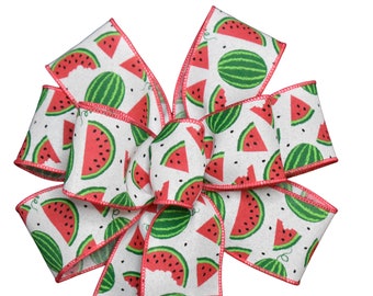 Wired Watermelon on White Ribbon Wreath Bow