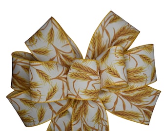 Harvest Wheat Bow - Wired Wreath Bow - Handmade Bow - Fall Bow - Autumn Bow - Golden Brown Bow - Choose Size - Home Decor