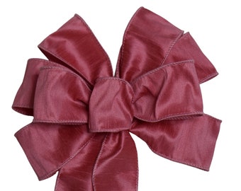 Wired Faux Silk Rose-Pink Wreath Bow