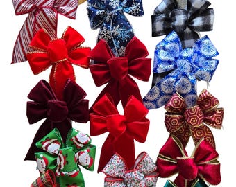 Handmade Mini 4" Christmas Bows, Set of 6, Choose Design