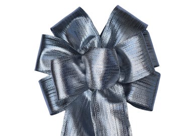 SMALL 5-6" Wired Metallic Silver Christmas Bow