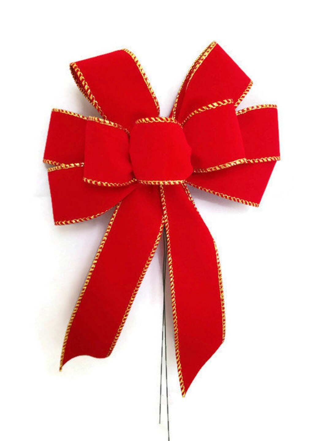 Small 5-6" Wired Red Velvet With GOLD Edge Christmas Bow - Indoor ...