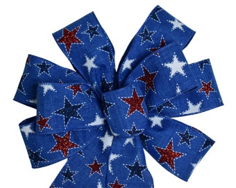 Glitter Stars on Blue Patriotic Wired Wreath Bow