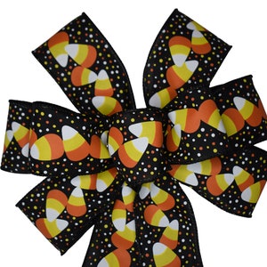 Candy Corn Halloween Schleife - Kranzschleife - Handgemachte Schleife - Schwarz Gelb und Orange Schleife - Herbst Schleife
