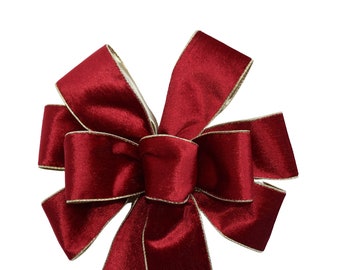 SMALL 5-6" INDOOR Red Velvet with Gold Back Wired Christmas Wreath Bow