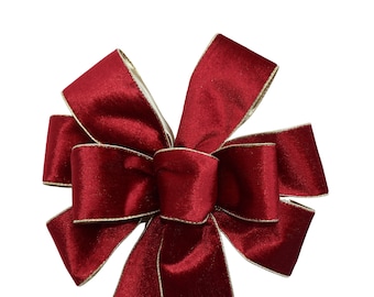 SMALL 5-6" INDOOR Red Velvet with Gold Back Bow - Handmade Bow - Christmas Bow - Wired Wreath Bow - Holiday Bow