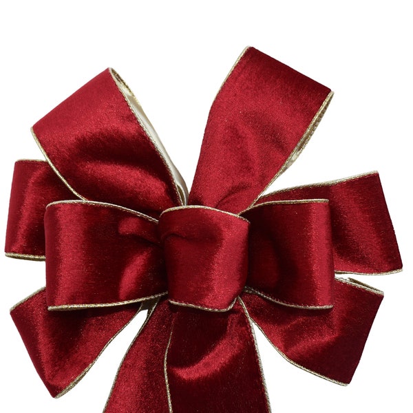 SMALL 5-6" INDOOR Red Velvet with Gold Back Wired Christmas Wreath Bow