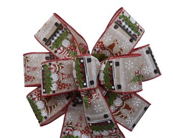 Holiday Gnome on Linen Ribbon Wired Holiday Bow