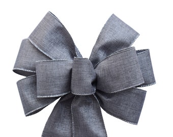 SMALL 6" Silver Metallic Linen Bow - Handmade Bow - Wired Bow - Wreath Bow - Holiday Bow - Christmas Bow