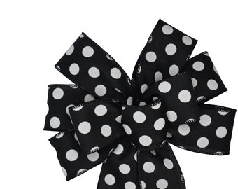 Black with White Polka Dots Wired Wreath Bow