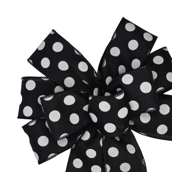 Black with White Polka Dots Wired Wreath Bow