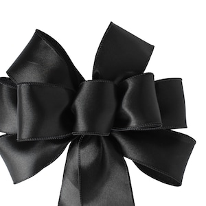 Black Satin Bow - Handmade Bow -  Wired Wreath Bow - Choose Size