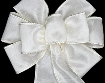 SMALL 6"  Ivory Faux Silk Bow - Handmade Bow - Wired Bow - Wreath Bow - Wedding Bow