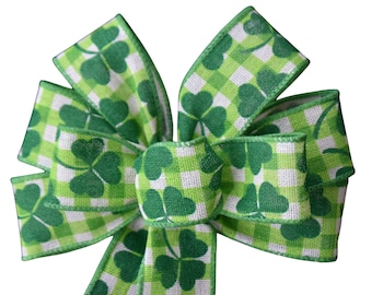 Small 5-6" St. Patrick's Day Wired Wreath Bow - Green Bow - Plaid Bow - Shamrock Bow