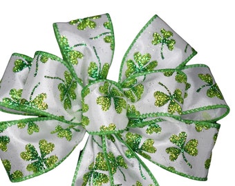 Small 5-6" Wired St. Patrick's Day Glitter Shamrock Wreath Bow