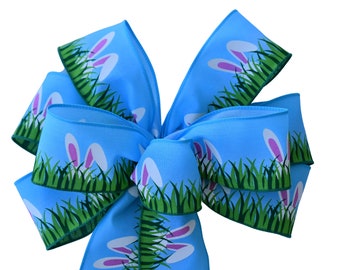 Hiding Easter Bunny Wired Wreath Bow