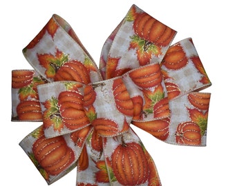 Autumn Pumpkin Bow - Wired Wreath Bow - Handmade Bow - Fall Bow - Choose size - Orange Bow - Choose Size - Harvest Bow