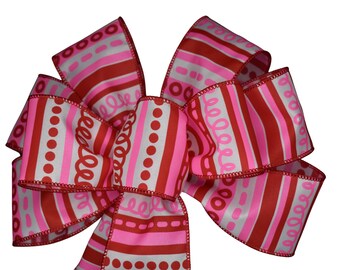 Small 5-6" Wired Pink and Red Swirl Wreath Bow