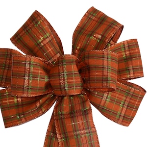 Metallic Orange Fall karierte Schleife - Handgemachte Schleife - Gewebte Schleife - Wired Wreath Bow - Herbst Schleife - Wählen Sie eine Größe - Halloween Schleife