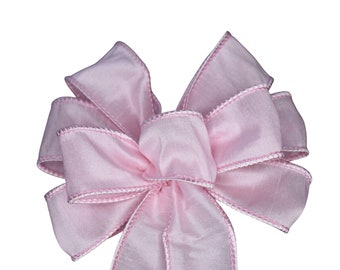 SMALL 6" Light Pink Faux Silk Bow - Wired Wreath Bow - Handmade Bow