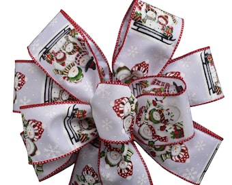 Snowman Family on Sled Christmas Wired Wreath Bow