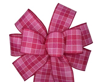 Spring Fuchsia and Pink Plaid Wired Wreath Bow