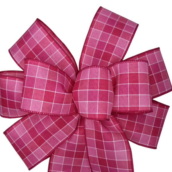 Spring Fuchsia and Pink Plaid Wired Wreath Bow