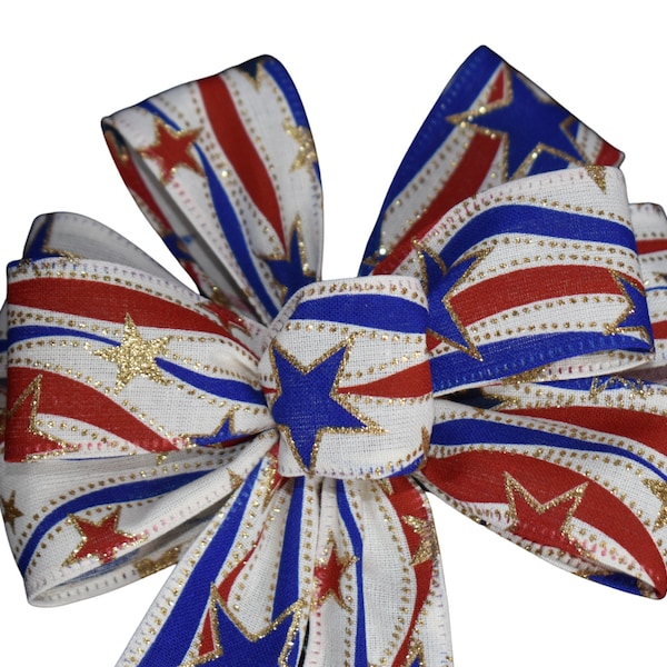 Small 5-6" Wired Patriotic Red, Natural & Blue Swirl Wreath Bow