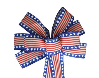 Red, Natural and Blue Patriotic Bow - Wired Wreath Bow - Handmade Bow - Flag Bow - Independence Day Bow - Red white blue Bow - Choose Size