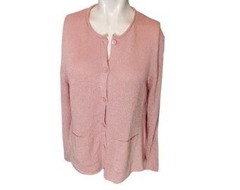 Eileen Fisher Pink Silk Knit Cardigan Sweater with Pockets sz L