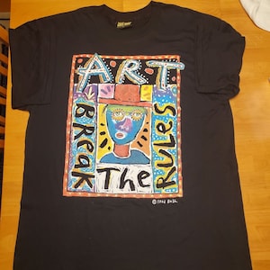 Fred Babb vintage 90s Art-to-Wear &quot;Art Break the Rules&quot; Graphic T&#39;