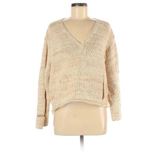Ball of Cotton Beige/Cream Marled Oversized Hand knit Distressed sweater S