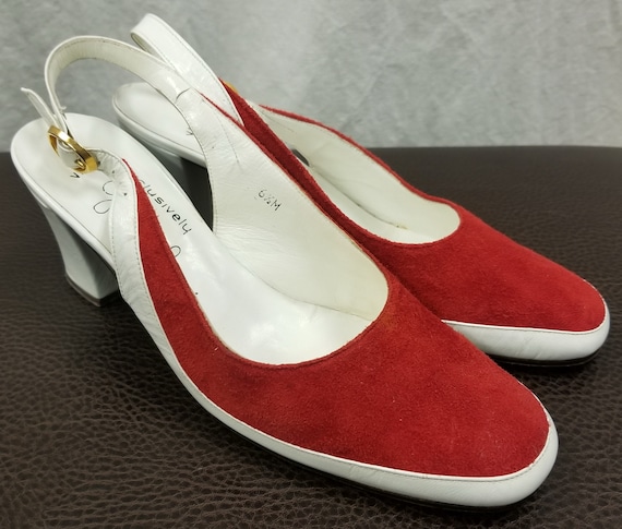 Vintage Garolini Red Two-Tone Suede Block Heels  … - image 1