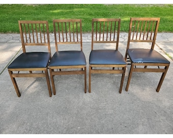 Stakemore Mid Century wood Folding chairs with Padded Seat x4