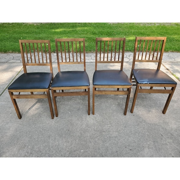 Stakemore Mid Century houten klapstoelen met gevoerde zitting x4