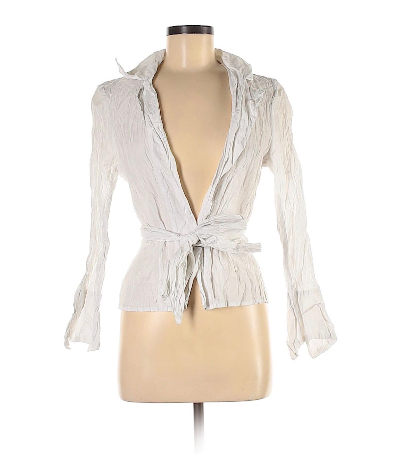 Javier Simorra White Vintage Metallic Crinkle Taffeta Blouse 
