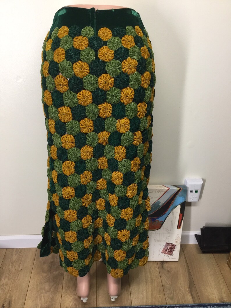 Handmade 60s Vintage Knit Green Boho Skirt sz S image 5