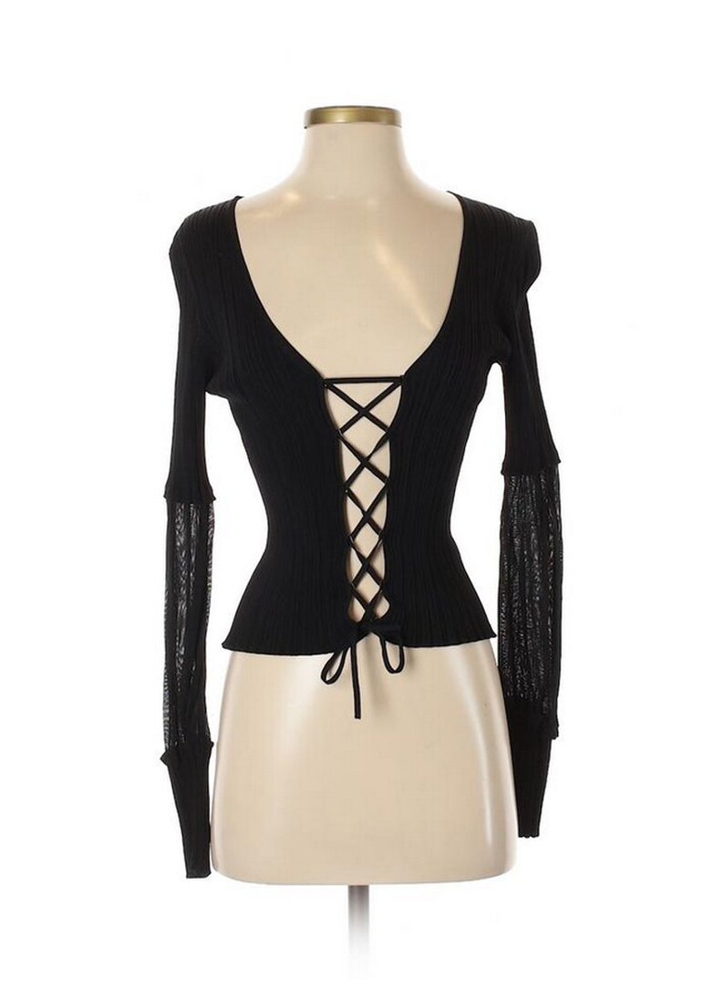 Essendi Vintage Corset Tie Mesh Detail Rib Knit Sweater