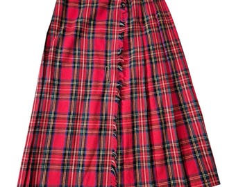 Danielle Martin VTG Tartan Plaid Skirt Pleated Wool Midi Maxi Skirt Kilt Sz 8