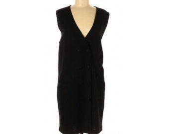 Preview Collection black merino wool sleeveless wrap sweater short casual dress M