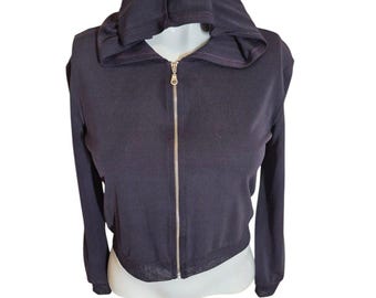 Sudadera con capucha de punto corta vintage de Max Studio, ropa deportiva con cremallera, color morado, talla XS