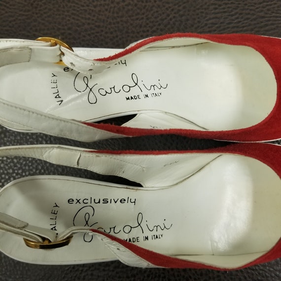 Vintage Garolini Red Two-Tone Suede Block Heels  … - image 6