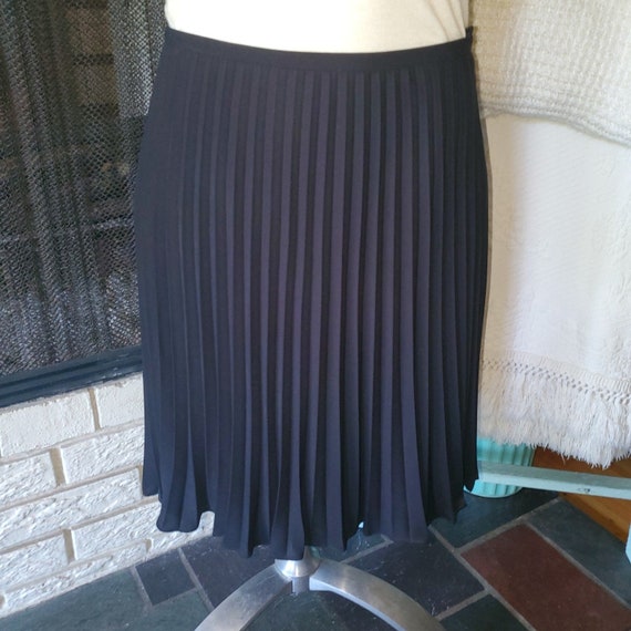 Ann Taylor Vintage Black Crepe Pleated Skirt 2 - image 1