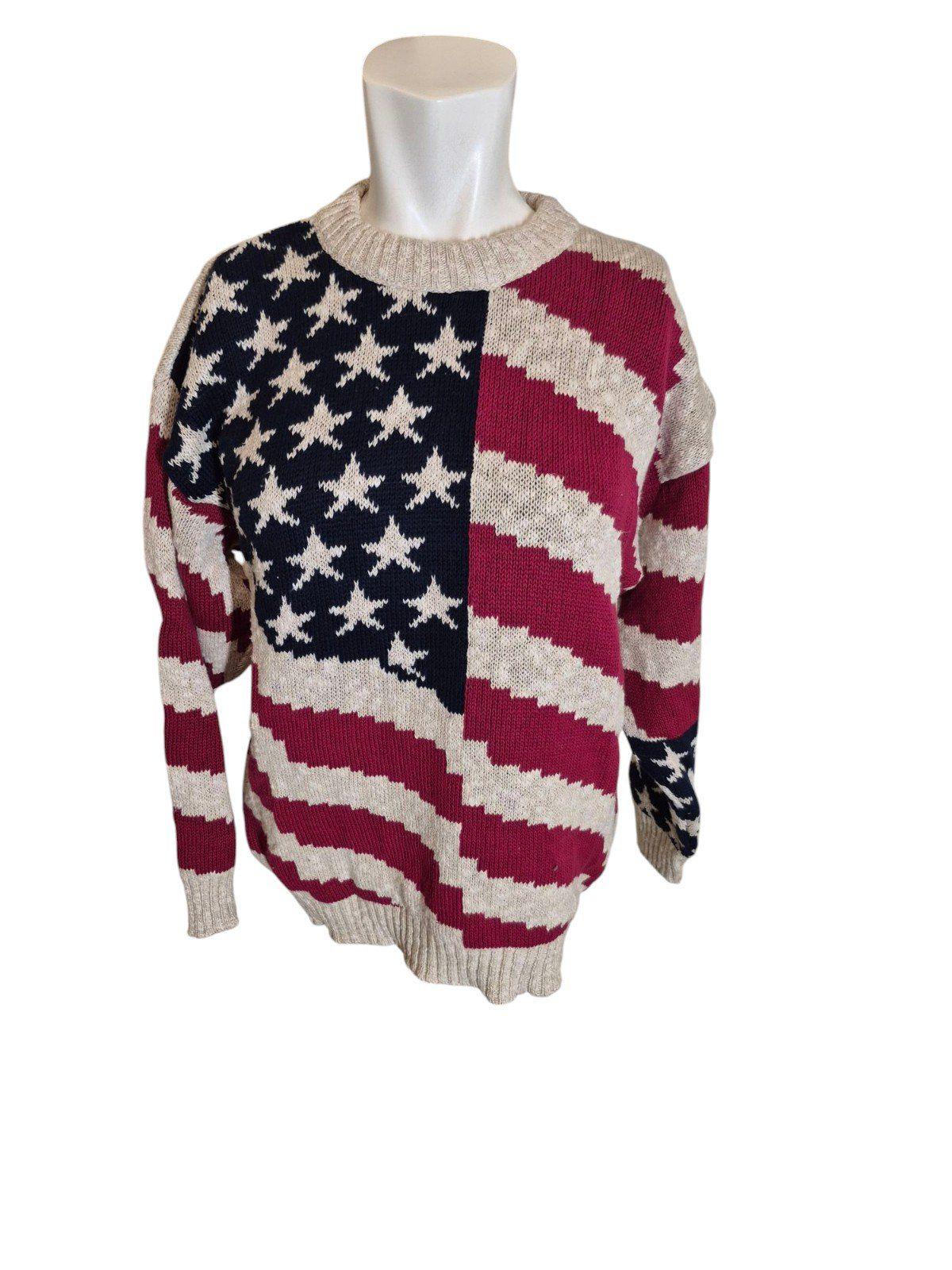 ニット+セーター 90's ECUADOR HAND KNIT USA FLAG The Limited Vintage 90s Sweater American Flag Sweater Cotton Sz M