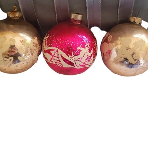 Glänzende Brite Vintage Weihnachtsornament Silber Rosa Quecksilberglaskugeln 3 Stück