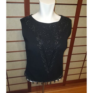 Winkelman's 1960's Black 100% Wool Beaded Sleeveless Sweater 6