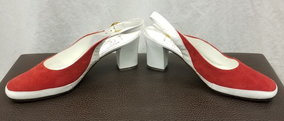 Vintage Garolini Red Two-Tone Suede Block Heels  … - image 9