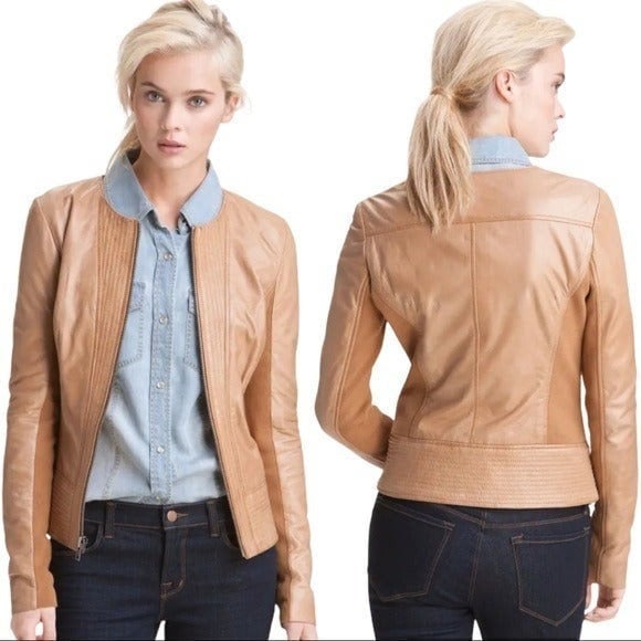 Trouve Camel tan Leather Scuba Jacket S Etsy Ireland