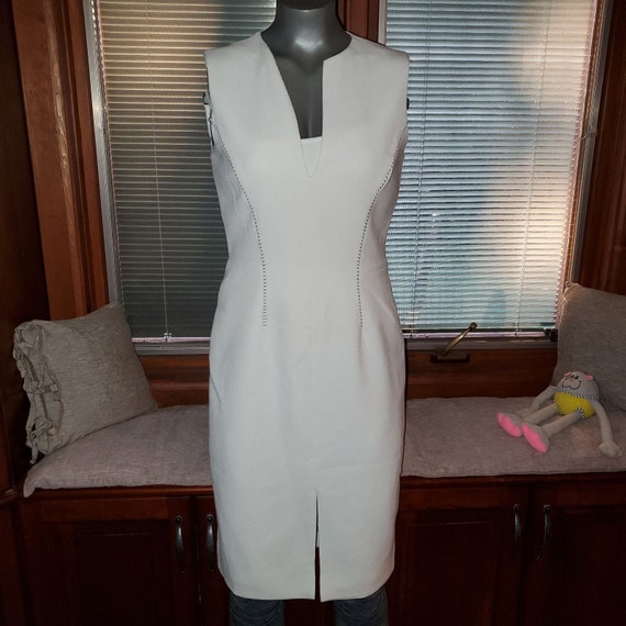 ivory compared to white wedding dress Ivory V-Neck Wedding Dress with High Slit and Draped Fabric Plus Size Size 14 main image 0