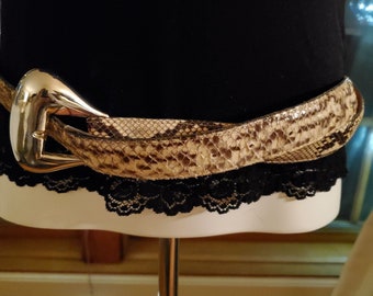 Cinturón vintage de piel de serpiente pitón auténtica de 1,25 pulgadas, talla 42